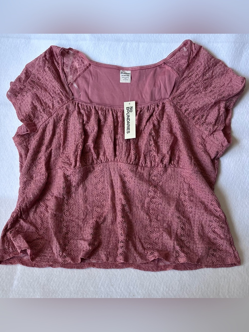 NWT No Boundaries Pink Lace Square Neck Babydoll Top Plus Size 4X